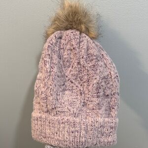 Cable Knit Sweater with Faux Fur Pom